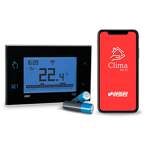 VEMER VE788700 TUO WiFi Batterie - Thermostat Heizung Smart Home, WLAN Raumthermostat, Wochenprogrammierung, Steuerbar mit APP über Smartphone mit iOS und Android, Schwarz von VEMER