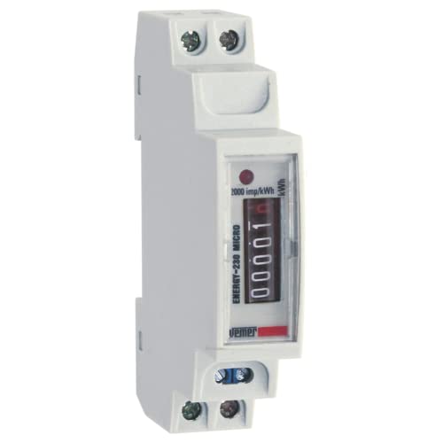 VEMER VE321600 ENERGY 230 MICRO - Elektromechanischer Stromzähler für einphasige Systeme, Strommessgerät, Installation DIN-Schiene, 1 Modul, Weiß von VEMER