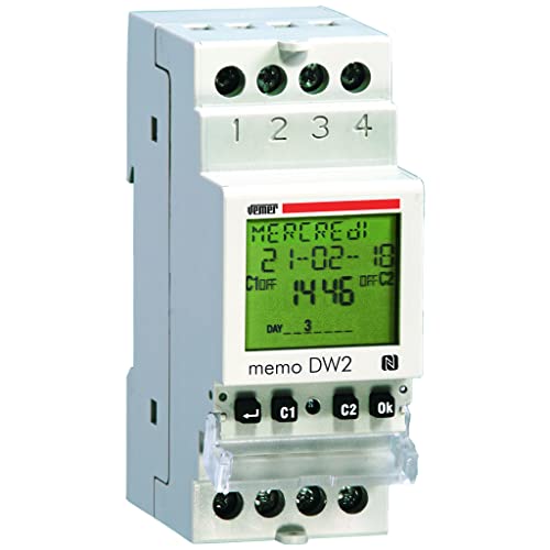 VEMER VE341400 MEMO DW2 Digitale Zeitschaltuhr mit Täglicher oder Wöchentlich Programmierung, NFC-Schnittstelle, Montage DIN-Hutschiene, 2 Kanäle, Weiß von VEMER