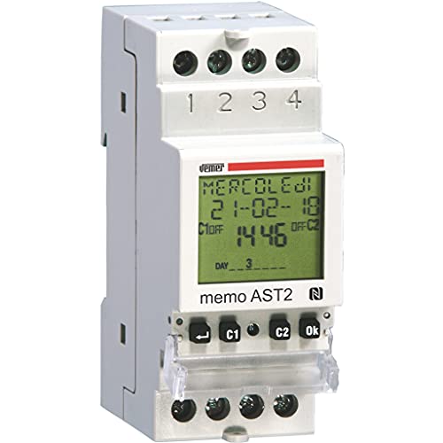 VEMER VE343000 MEMO AST2 - Digital Zeitschaltuhr mit Astro Programmierung, Zeitschalter mit App Steuerung und NFC-Technologie, 2 Kanäle, Montage DIN-Hutschiene, Weiß von VEMER