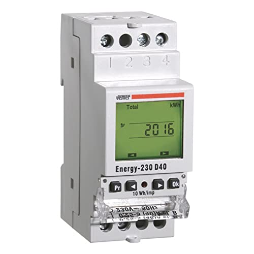 VEMER VE429710 ENERGY-230 D40 - Digitale Stromzähler mit LCD-Display, Einphasiger aktiver Stromzähler, Montage auf Hutschiene, Weiss von VEMER