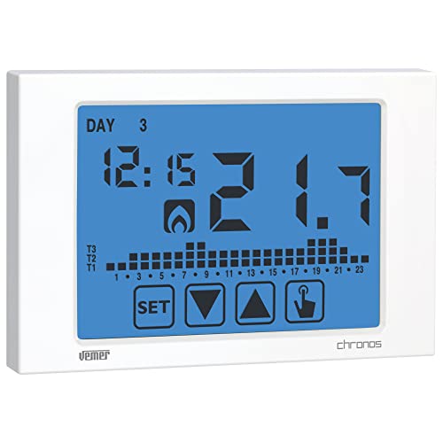VEMER VE451100 Chronos - Digital Heizungsthermostat, Raumthermostat mit Touchscreen-LCD-Anzeige, Stromversorgung mit Batterien, Weiß von VEMER