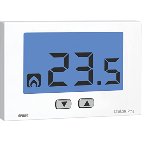 VEMER VE718300 THALOS Key - Digital Heizungsthermostat, Raumthermostat mit LCD-Anzeige, Tastatur mit 2 Tasten, Stromversorgung mit Batterien, Weiß von VEMER