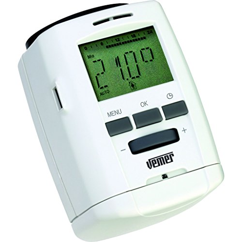 VEMER VE740700 THERMOPRO Heizkörperthermostat mit Wöchentlich Programmierung, Home Heizkörper Thermostatkopf, Stromversorgung mit Batterien, M30 x 1,5 Anschluss, Weiß von VEMER