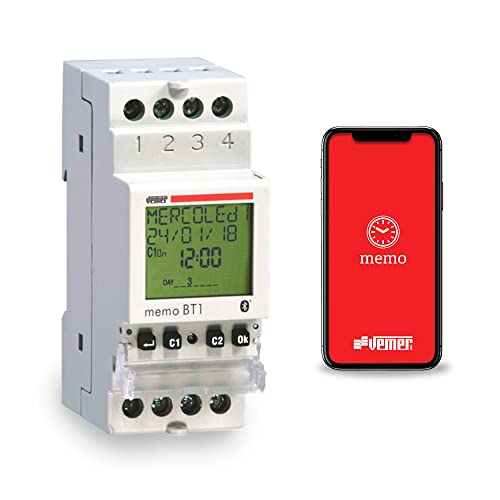 VEMER VE767600 MEMO BT1 - Digital Zeitschaltuhr mit Zeit oder Astro Programmierung, Bluetooth und App zur Schnittstelle mit Smartphones und Tablets, Montage DIN-Hutschiene, 1-Kanal, Weiß von VEMER