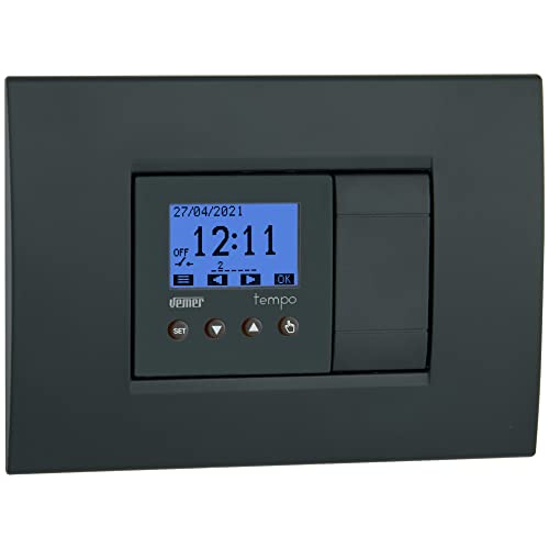 VEMER VE787500 Tempo Digitaler Schalter für Zeit- oder Astronomische Programmierung, idealer Timer für Rollläden, Lichter, Tore, Einbau Unterputzdose (2 Module), Weiß/Anthrazitgrau von VEMER