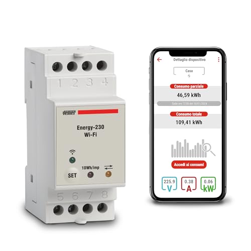 VEMER VE794600 ENERGY WIFI - Smart WLAN Stromzähler für Einphasige Systeme, WiFI Strommessgerät mit App, Montage DIN-Hutschiene, Weiß von VEMER