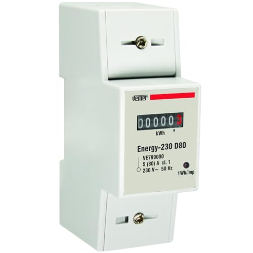 VEMER VE799000 ENERGY 230 D80 – Einphasiger Stromzähler für Hutschiene (2 Module), Energieverbrauchsmesser bis 80A, Versorgung 230V, Elektrischer Energiezähler, Weiß von VEMER