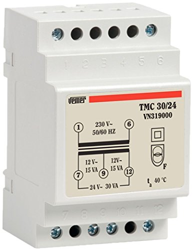VEMER VN319000 Transformator TMC 30/24 mit DIN-Schiene für kontinuierlichen Betrieb 230 V/12 – 24 V, Leistung 30 VA, Weiß von VEMER