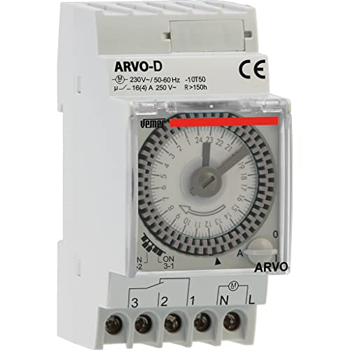 VEMER VP882500 ARVO-D Mechanische Zeitschaltuhr mit Täglicher Programmierung, Montage Hutschiene, Grau, 2,5 DIN-Module von VEMER