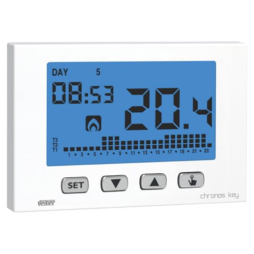 VEMER VE725800 CHRONOS KEY - Digital Heizungsthermostat, Raumthermostat mit LCD-Anzeige, Tastatur mit 4 Tasten, Wöchentliche Programmierung, Stromversorgung mit Batterien, Weiß von VEMER