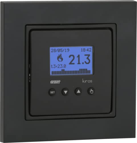 VEMER VE780001 KIROS INT - Thermostat Heizung Digital mit 4 Tasten, Raumthermostat für Fußbodenheizung, Montage auf Unterputzdose, Stromversorgung 230V, Grau/Weiß von VEMER