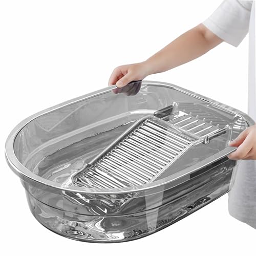 Tragbares Waschbrett und All-in-One-Waschtisch-Set, robustes Waschbrett zum Händewaschen von Kleidung, integrierte Scheueroberfläche, Ablaufstopfen für Camping, Wohnmobil, Notfall (transparentes Grau von VEMJO