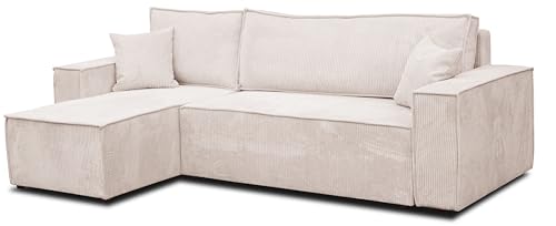 VENASI MÖBEL Ecksofa mit Schlaffunktion und Bettkasten Cord-Stoff Schlafsofa Eckcouch Sofa (Beige) von VENASI MÖBEL