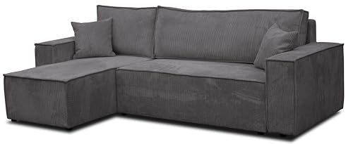 VENASI MÖBEL Ecksofa mit Schlaffunktion und Bettkasten Cord-Stoff Schlafsofa Eckcouch Sofa (Dunkelgrau) von VENASI MÖBEL