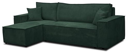 VENASI MÖBEL Ecksofa mit Schlaffunktion und Bettkasten Cord-Stoff Schlafsofa Eckcouch Sofa (Grün) von VENASI MÖBEL