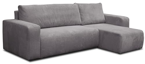VENASI MÖBEL Ecksofa mit Schlaffunktion und Bettkasten Cord-Stofff, Luna L-Form Schlafsofa Eckcouch Sofa (Dunkelgrau) von VENASI MÖBEL