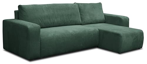 VENASI MÖBEL Ecksofa mit Schlaffunktion und Bettkasten Cord-Stofff, Luna L-Form Schlafsofa Eckcouch Sofa (Grün) von VENASI MÖBEL