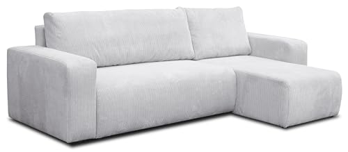 VENASI MÖBEL Ecksofa mit Schlaffunktion und Bettkasten Cord-Stofff, Luna L-Form Schlafsofa Eckcouch Sofa (Hellgrau) von VENASI MÖBEL