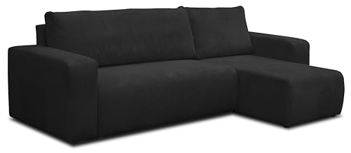 VENASI MÖBEL Ecksofa mit Schlaffunktion und Bettkasten Cord-Stofff, Luna L-Form Schlafsofa Eckcouch Sofa (Schwarz) von VENASI MÖBEL