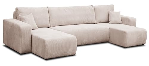VENASI MÖBEL Ecksofa mit Schlaffunktion und Bettkasten Luna U-Form Sofa Eckcouch Schlafsofa (Beige) von VENASI MÖBEL