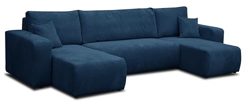 VENASI MÖBEL Ecksofa mit Schlaffunktion und Bettkasten Luna U-Form Sofa Eckcouch Schlafsofa (Blau) von VENASI MÖBEL