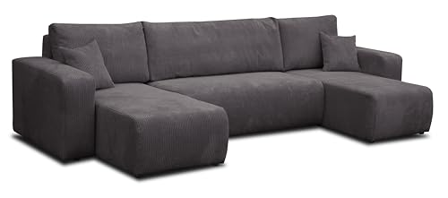VENASI MÖBEL Ecksofa mit Schlaffunktion und Bettkasten Luna U-Form Sofa Eckcouch Schlafsofa (Dunkelgrau) von VENASI MÖBEL