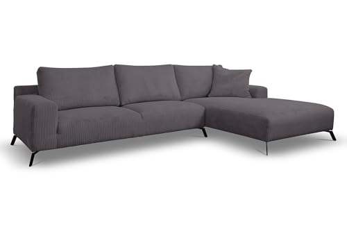 VENASI MÖBEL Ecksofa ohne Schlaffunktion Links/Rechts Sofa L-Form Eckcouch Couchgarnitur Couch Cordstoff (Dunkelgrau, Rechts) von VENASI MÖBEL