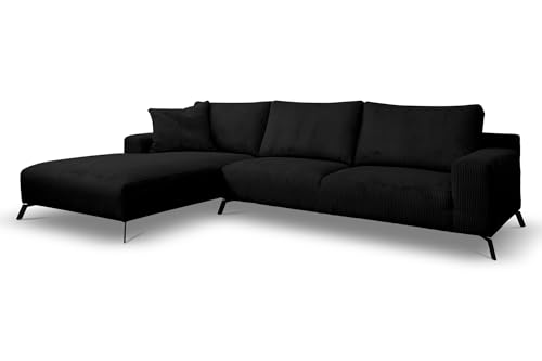 VENASI MÖBEL Ecksofa ohne Schlaffunktion Links/Rechts Sofa L-Form Eckcouch Couchgarnitur Couch Cordstoff (Schwarz, Links) von VENASI MÖBEL