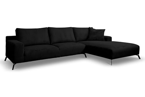 VENASI MÖBEL Ecksofa ohne Schlaffunktion Links/Rechts Sofa L-Form Eckcouch Couchgarnitur Couch Cordstoff (Schwarz, Rechts) von VENASI MÖBEL