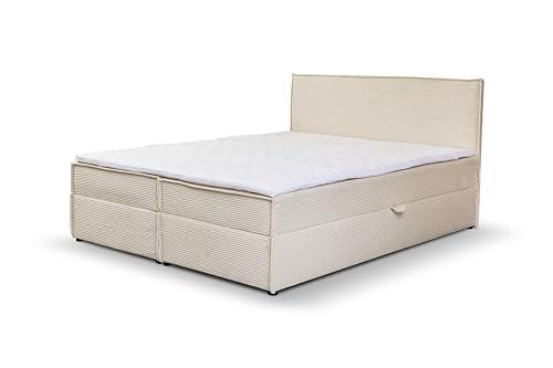VENASI MÖBEL Gloria Boxspringbett mit Bettkästen H2/H3 Matratze und Topper Cord-Stoff (Beige, 140 x 200 cm) von VENASI MÖBEL
