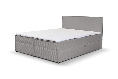 VENASI MÖBEL Gloria Boxspringbett mit Bettkästen H2/H3 Matratze und Topper Cord-Stoff (Grau, 180 x 200 cm) von VENASI MÖBEL