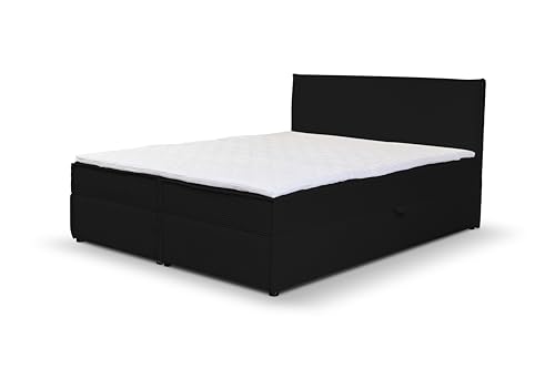 VENASI MÖBEL Gloria Boxspringbett mit Bettkästen H2/H3 Matratze und Topper Cord-Stoff (Schwarz, 140 x 200 cm) von VENASI MÖBEL