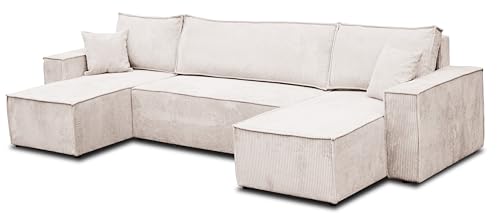VENASI MÖBEL Hugo U-Form Ecksofa mit Schlaffunktion und Bettkasten, Sofa Eckcouch U Form Schlafsofa (Beige) von VENASI MÖBEL