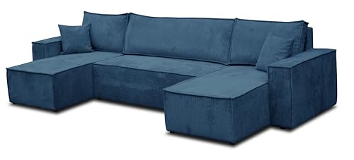 VENASI MÖBEL Hugo U-Form Ecksofa mit Schlaffunktion und Bettkasten, Sofa Eckcouch U Form Schlafsofa (Dunkelblau) von VENASI MÖBEL