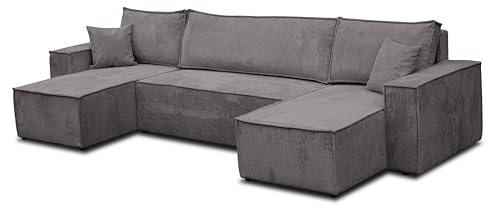 VENASI MÖBEL Hugo U-Form Ecksofa mit Schlaffunktion und Bettkasten, Sofa Eckcouch U Form Schlafsofa (Dunkelgrau) von VENASI MÖBEL