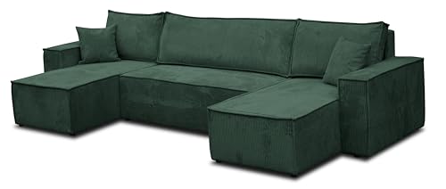 VENASI MÖBEL Hugo U-Form Ecksofa mit Schlaffunktion und Bettkasten, Sofa Eckcouch U Form Schlafsofa (Grün) von VENASI MÖBEL