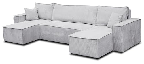 VENASI MÖBEL Hugo U-Form Ecksofa mit Schlaffunktion und Bettkasten, Sofa Eckcouch U Form Schlafsofa (Hellgrau) von VENASI MÖBEL
