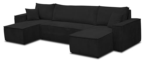 VENASI MÖBEL Hugo U-Form Ecksofa mit Schlaffunktion und Bettkasten, Sofa Eckcouch U Form Schlafsofa (Schwarz) von VENASI MÖBEL
