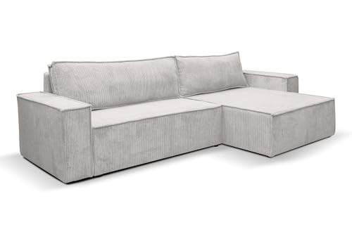VENASI MÖBEL Hugo XL Ecksofa mit Schlaffunktion und Bettkasten Cord-Stoff Schlafsofa Eckcouch Sofa (Beige) von VENASI MÖBEL