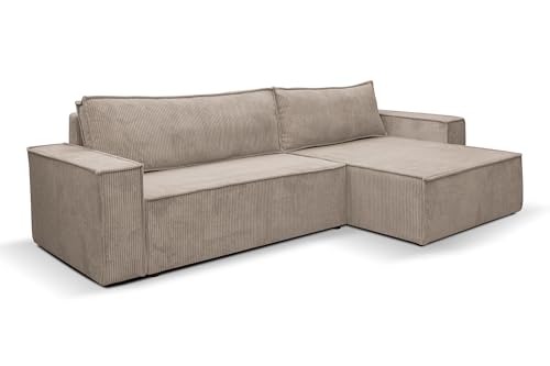 VENASI MÖBEL Hugo XL Ecksofa mit Schlaffunktion und Bettkasten Cord-Stoff Schlafsofa Eckcouch Sofa (Braun) von VENASI MÖBEL