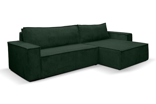VENASI MÖBEL Hugo XL Ecksofa mit Schlaffunktion und Bettkasten Cord-Stoff Schlafsofa Eckcouch Sofa (Grün) von VENASI MÖBEL
