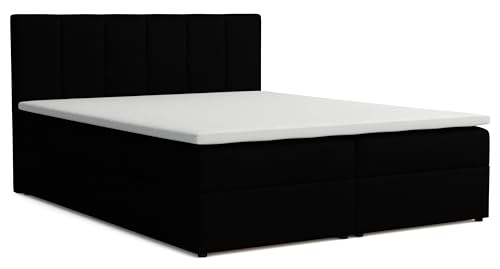 VENASI MÖBEL Lisa Boxspringbett mit Bettkästen H2/H3 Matratze und Topper (Schwarz, 180 x 200 cm) von VENASI MÖBEL
