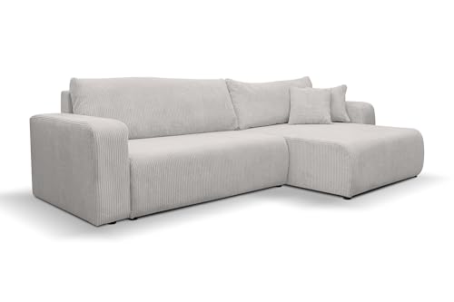 VENASI MÖBEL Luna XL Ecksofa mit Schlaffunktion und Bettkasten Cord-Stoff Schlafsofa Eckcouch Sofa (Beige) von VENASI MÖBEL