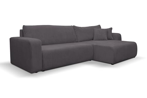 VENASI MÖBEL Luna XL Ecksofa mit Schlaffunktion und Bettkasten Cord-Stoff Schlafsofa Eckcouch Sofa (Dunkelgrau) von VENASI MÖBEL