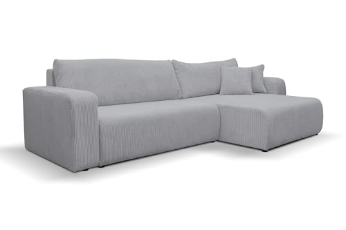 VENASI MÖBEL Luna XL Ecksofa mit Schlaffunktion und Bettkasten Cord-Stoff Schlafsofa Eckcouch Sofa (Grau) von VENASI MÖBEL