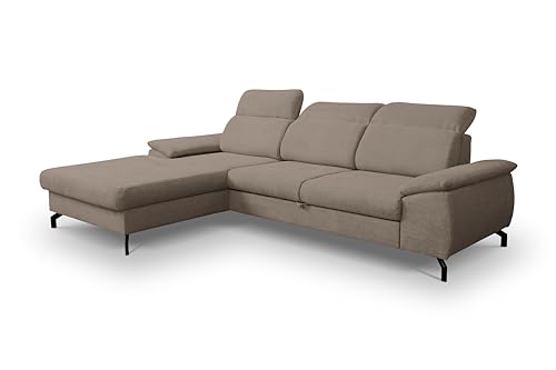 VENASI MÖBEL Malibu L-Form Ecksofa mit Schlaffunktion und Bettkasten Links/Rechts Schlafsofa (Braun, Links) von VENASI MÖBEL