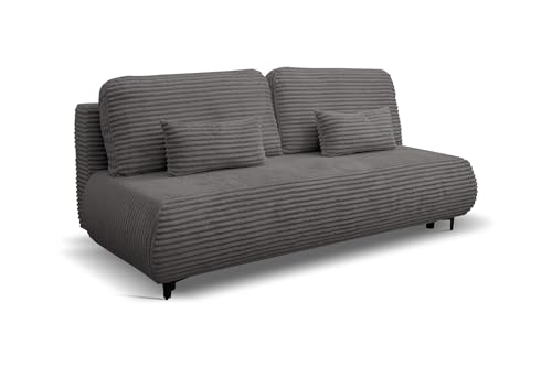 VENASI MÖBEL Polstersofa mit Schlaffunktion und Bettkasten Couch Sofa Cord Bettsofa Schlafsofa (grau) von VENASI MÖBEL