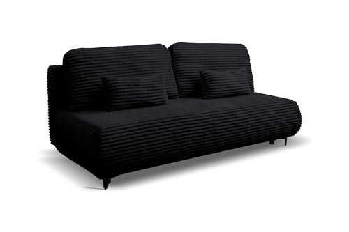 VENASI MÖBEL Polstersofa mit Schlaffunktion und Bettkasten Couch Sofa Cord Bettsofa Schlafsofa (schwarz) von VENASI MÖBEL
