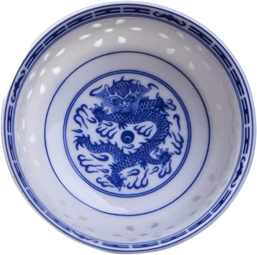 VENBER Servierschalen Reisschale Blau und Weiß Porzellan Geschirr Chinesischer Drache Geschirr Keramik Ramen Suppenschüsseln, 22,9 cm von VENBER
